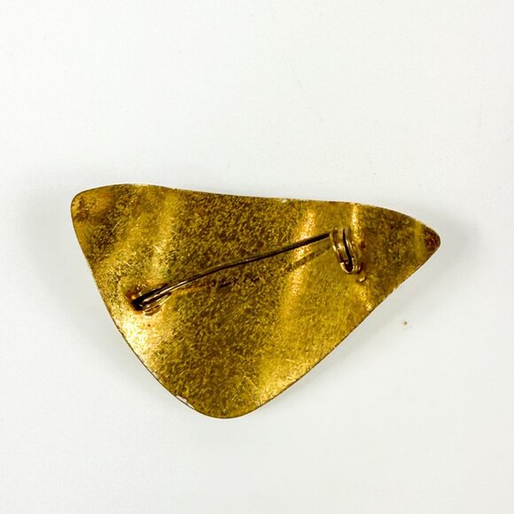 Mid Century Modern Brutalist Gold Tone Textured Brooch With Abstract Design - Picture 4 of 4